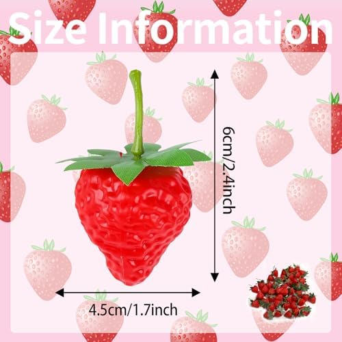 50PCS Lifelike Artificial Strawberries with Green Leaves