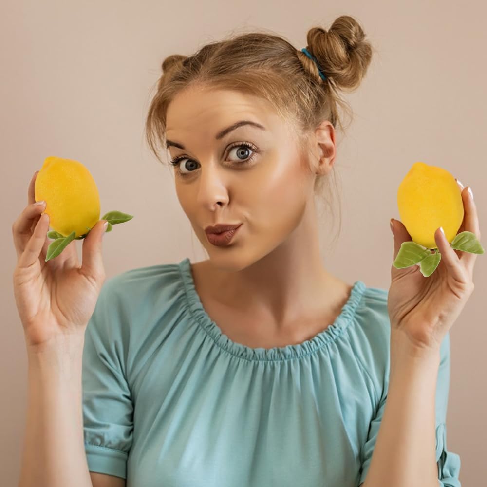 12 Piece Artificial Lemons with Leaves Home Decor