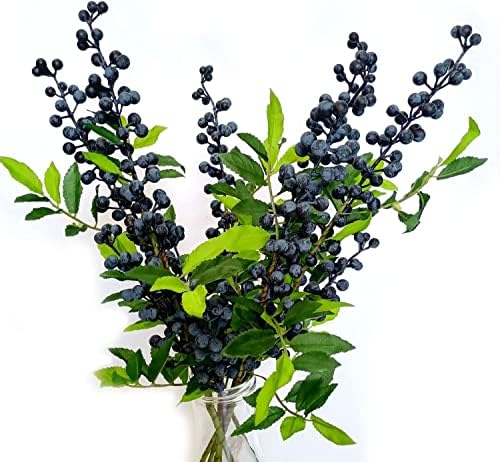 Artificial Berry Stems 6 Pcs 17 Inch Fake Burgundy Berries with Leaves
