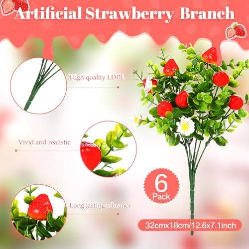 Tigeen 6 Pack Artificial Strawberry Decorations