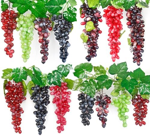Woohome 8 Bunches Artificial Red Grapes with Vines