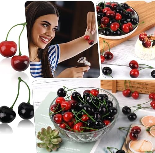 Lueyao Artificial Cherry Fruit Decorations 60 PCS Black Red
