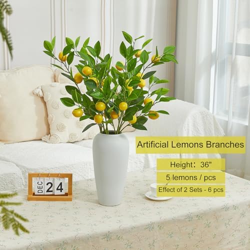 36 Inch Artificial Lemon Branches with Realistic Fruits and Leaves