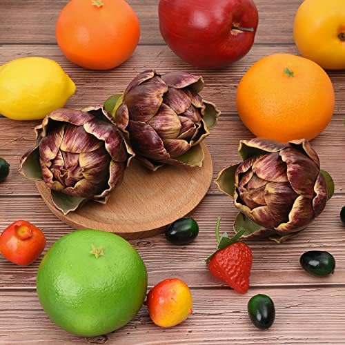 Artificial Artichokes 3Pcs Purple Red for Home Kitchen Decor