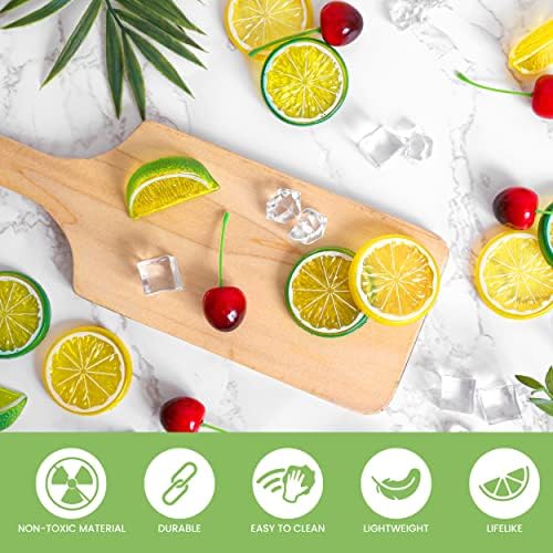 Tevrel 70Pcs Artificial Lifelike Cherries Lemon Slices and Wedges Decor