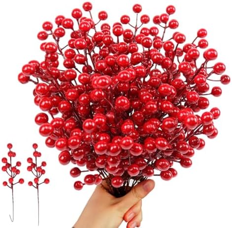 COSOKUU Fake Red Berry Christmas Decor 30 Pcs Artificial Fruit