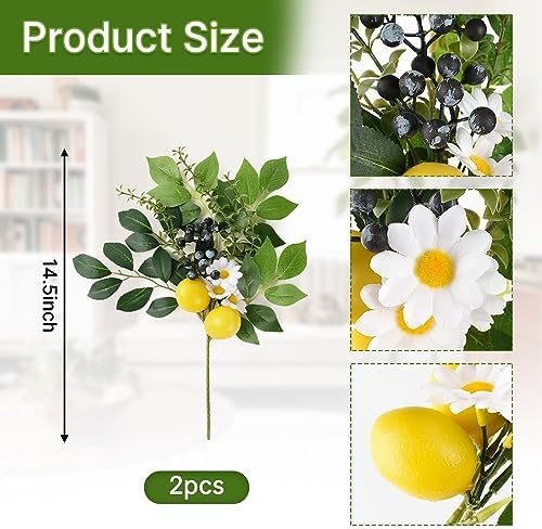 Artificial Lemon Blueberry Branches 2Pcs 145 Inch Fake Flowers for Centerpieces