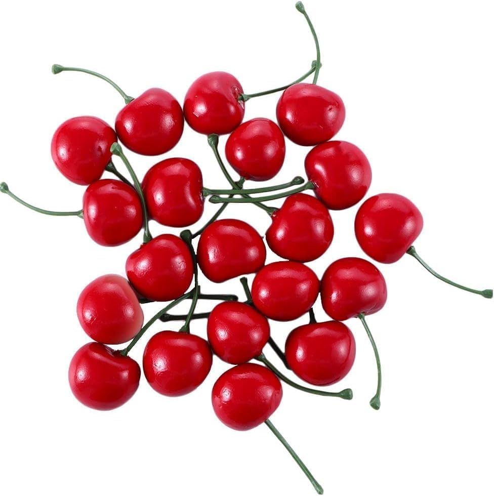 Jowxsx 20Pcs Realistic Red Artificial Cherries Decor