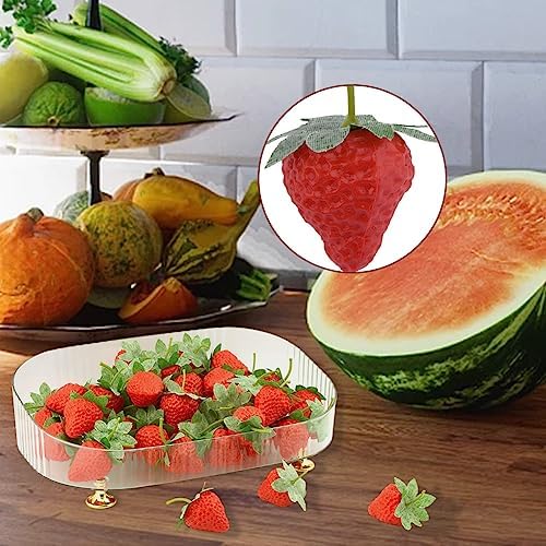 50-Piece Realistic Fake Strawberries with Stems and Leaves