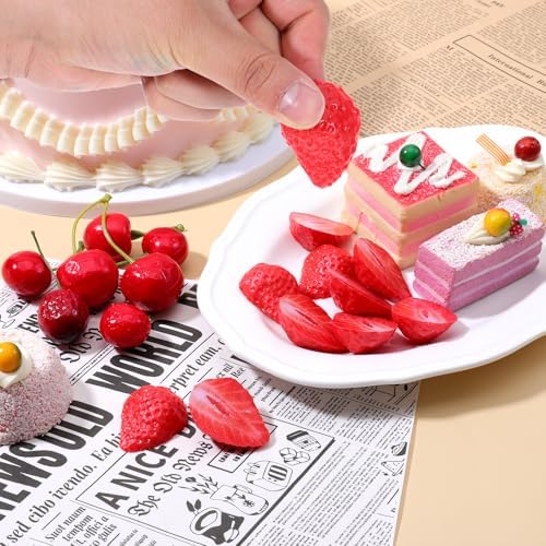 10 Pcs Artificial Half Strawberry Blocks for Decor