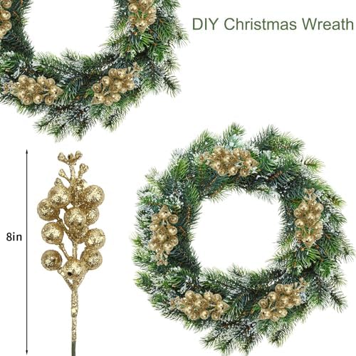 DIYASY Champagne Glitter Berry Stems 20Pcs Artificial Christmas Decor