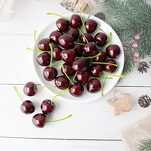 36 Pcs Artificial Lifelike Cherries Decoration Set Black