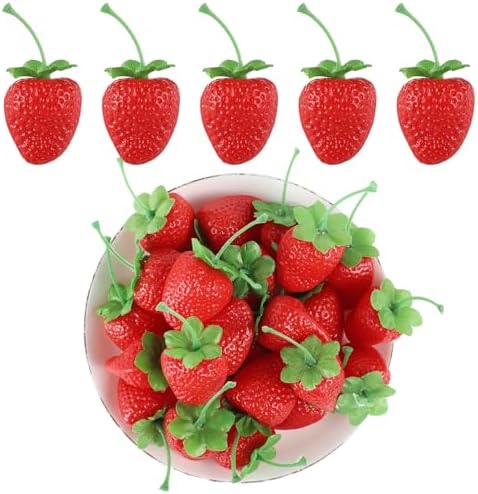 100 Pcs Artificial Red Strawberries Decorations