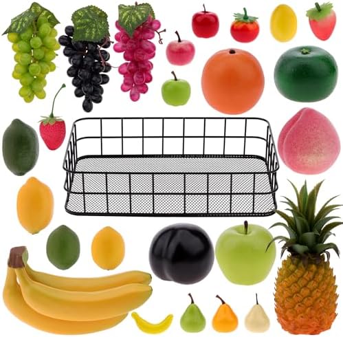 Woration Black Fruit Basket with 25 Artificial Fruits Set