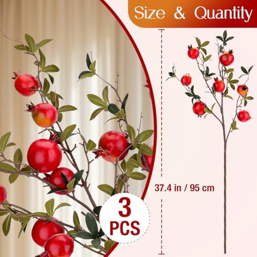 Gresorth Artificial Pomegranate Branches 3pcs Lifelike Decoration