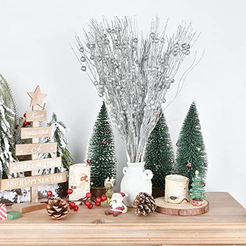Lvydec 22pcs Christmas Glitter Berries Stems Silver