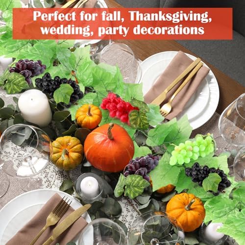 8 Bunches Artificial Grape with 2 Pcs Artificial Vines Decor