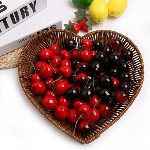 50PCS Realistic Artificial Red Cherries for Decorations