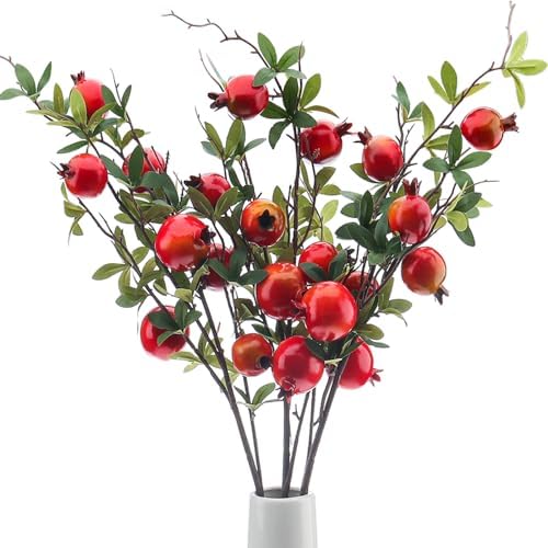 Gresorth Artificial Pomegranate Branches 3pcs Lifelike Decoration