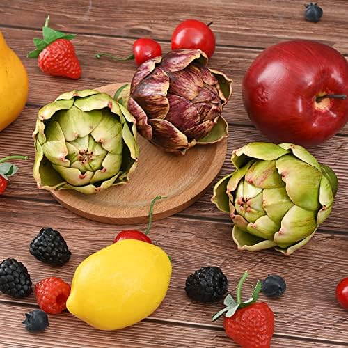 Luckforest Artificial Artichokes Decor Set of 3 Green Red