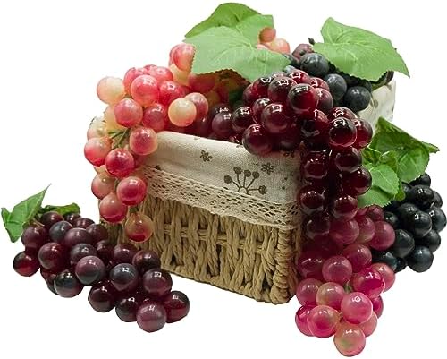 Featuman 3 Bunches Artificial Grapes 7 Inch Decorative Fruit