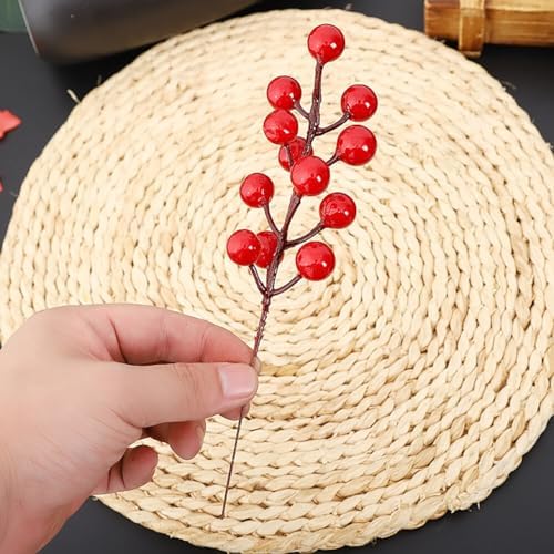 Red Fruit Flower Decoration Artificial Christmas Ornaments 20 Branches