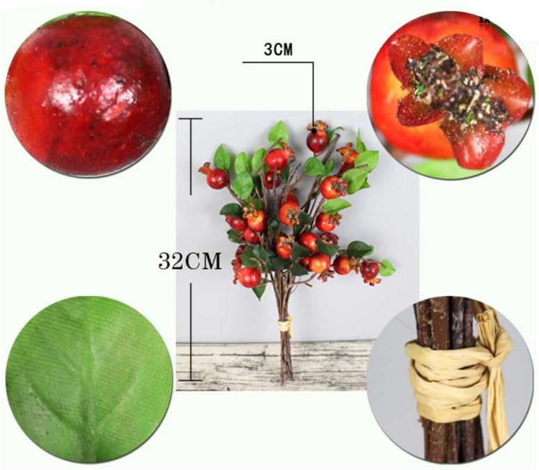 Group of 6 Artificial Pomegranate Branches for Vase Decor