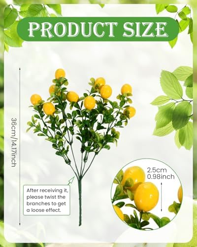 2 Pieces Artificial Lemon Branches for Vase Decor