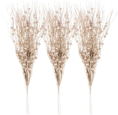 18 Pack Glitter Berry Stem Christmas Decor