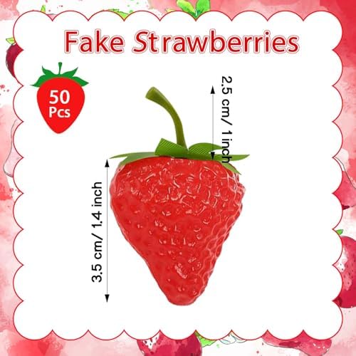 50 pcs Artificial Strawberries Decor for Cakes and Parties
