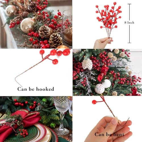 COSOKUU Fake Red Berry Christmas Decor 30 Pcs Artificial Fruit