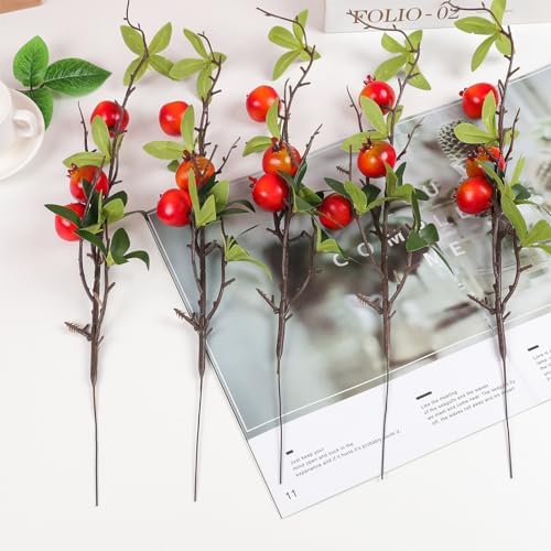 Gresorth Artificial Pomegranate Branches 5pcs Christmas Decor