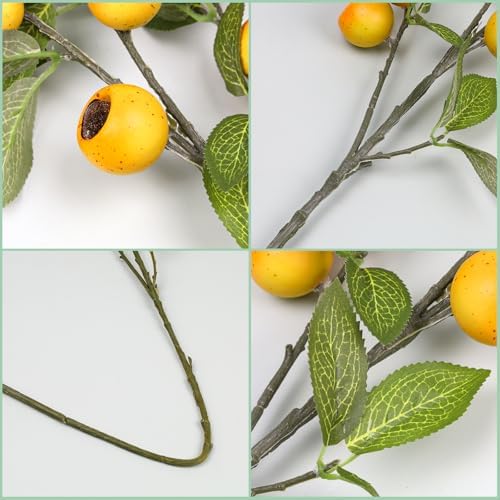 3PCS Yellow Fruits Tree Branch Artificial Fruits Decor