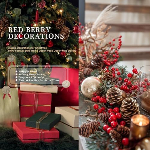COSOKUU Fake Red Berry Christmas Decor 30 Pcs Artificial Fruit