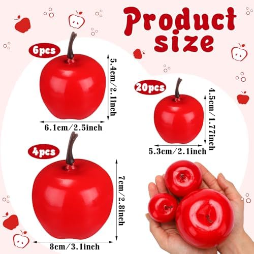 Wonderjune 30 Pcs Fake Fruit Artificial Apples Rosh Hashanah Decorations