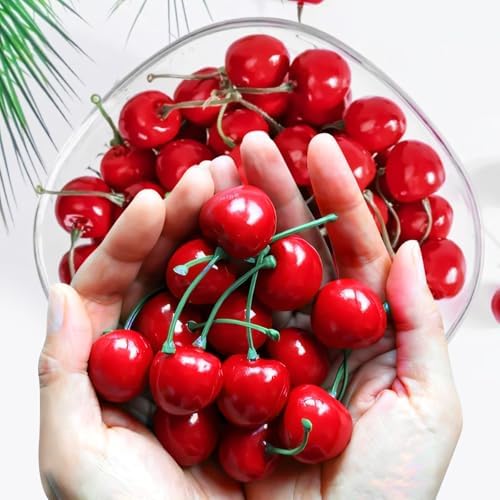 Realistic Fake Cherries 26Pcs Artificial Fruit Decor