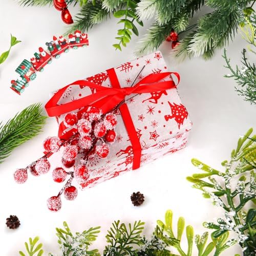FOIMAS Artificial Snowy Red Berry Stems 24 Pack