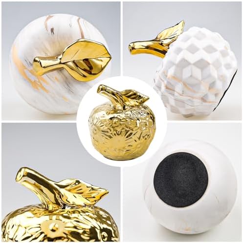 Folmywy Ceramic Apple Ornament with Gold Flower Pattern