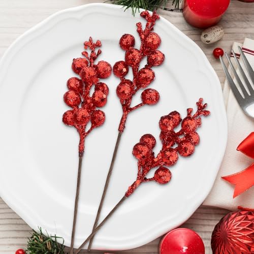 24 Pack 9 Inch Glitter Artificial Berry Stems