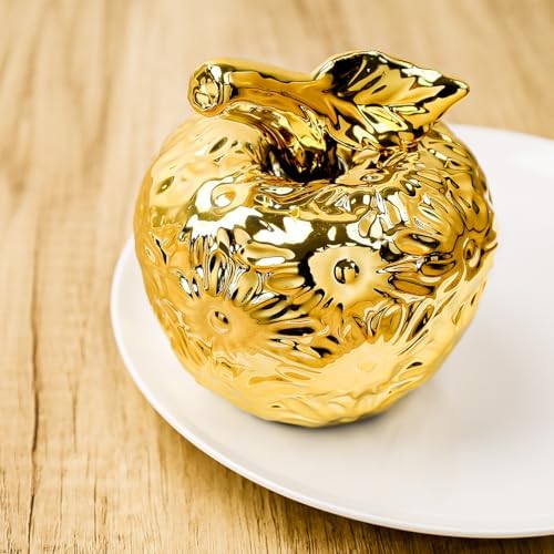 Folmywy Ceramic Apple Ornament with Gold Flower Pattern