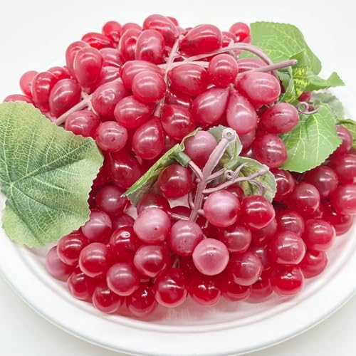 Woohome 8 Bunches Artificial Red Grapes with Vines