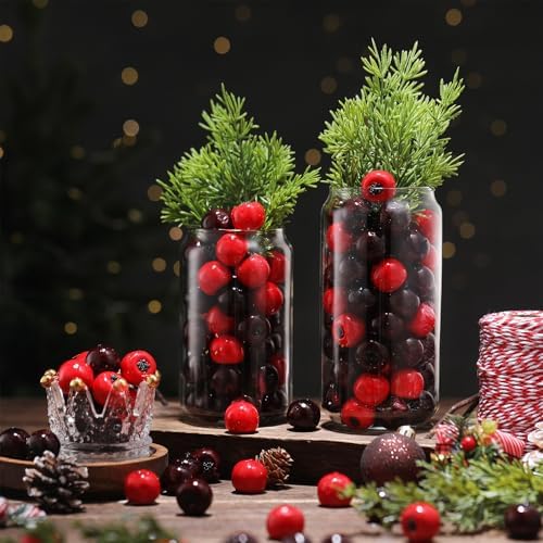 200 Pcs Christmas Artificial Cranberries Decor