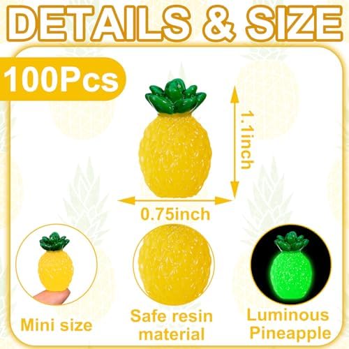 100 Pcs Mini Resin Pineapples Glow in the Dark Decorations