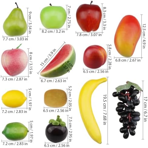 Ginojex Artificial Fruit 13 Pcs Realistic Foam Fake Fruits Set