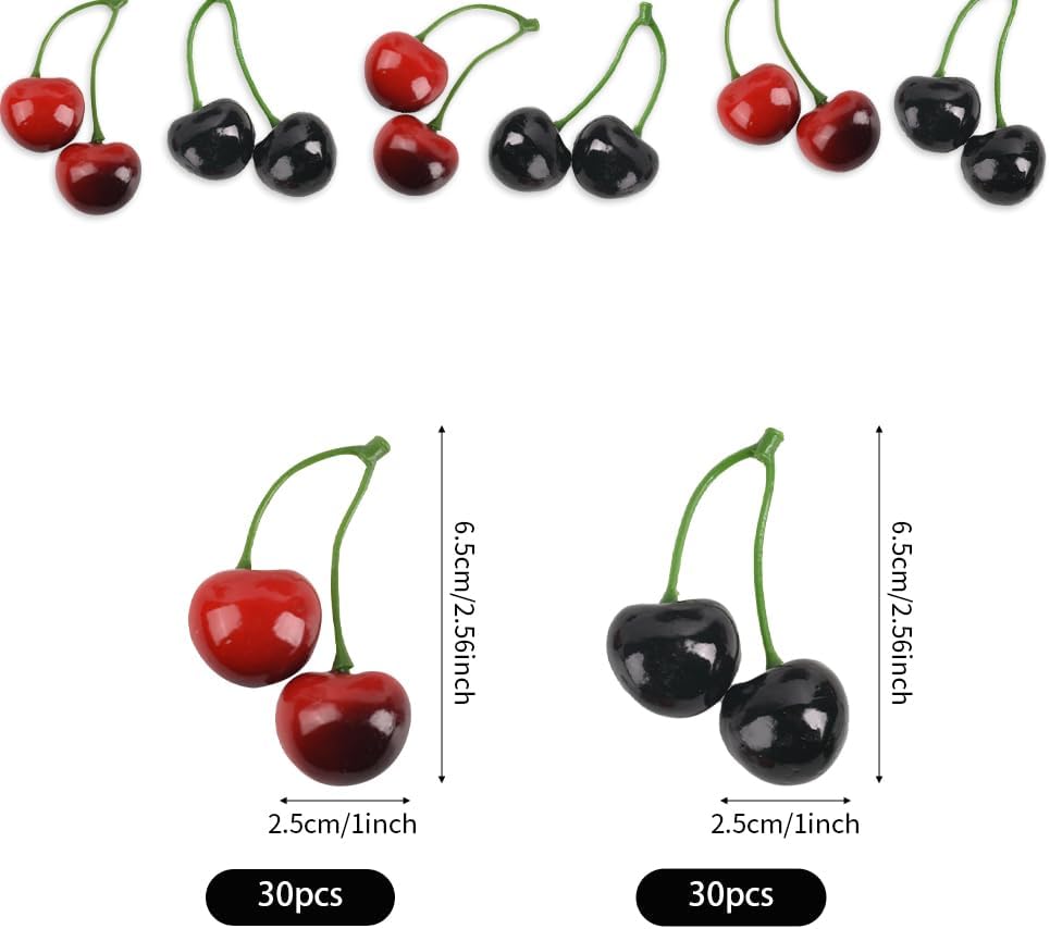 Lueyao Artificial Cherry Fruit Decorations 60 PCS Black Red