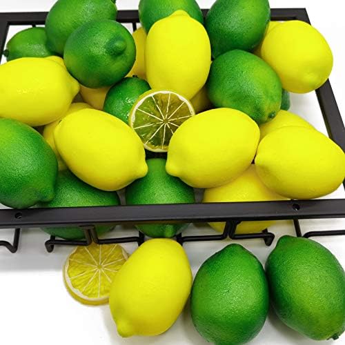 RONYOUNG 30PCS Faux Yellow Lemons Artificial Fruit Decor