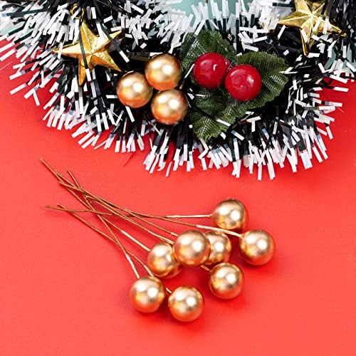 Lystaii 200pcs Gold Artificial Holly Berries with Wire Stems