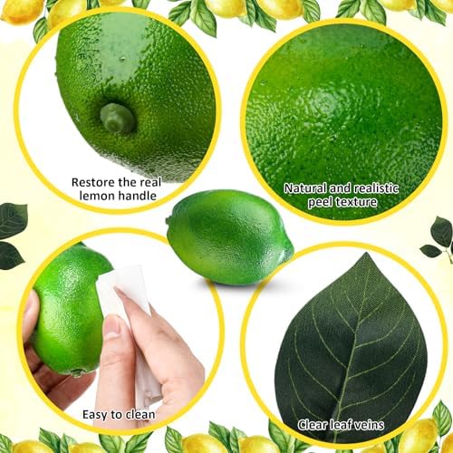 20 Pcs Artificial Lemons Limes with Leaves Decor Set