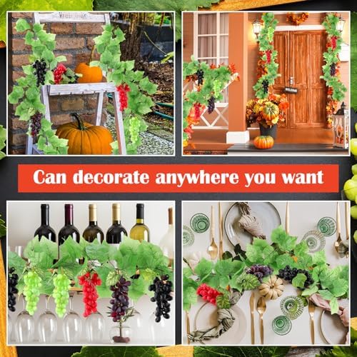 8 Bunches Artificial Grape with 2 Pcs Artificial Vines Decor