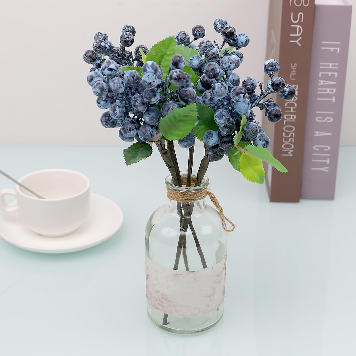 4PCS Artificial Blueberry Branches for DIY Decorations and Bouquets